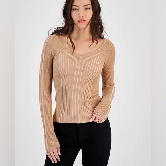 Guess Sweaters - Guess Allie V-Neck Long Sleeve Sweater